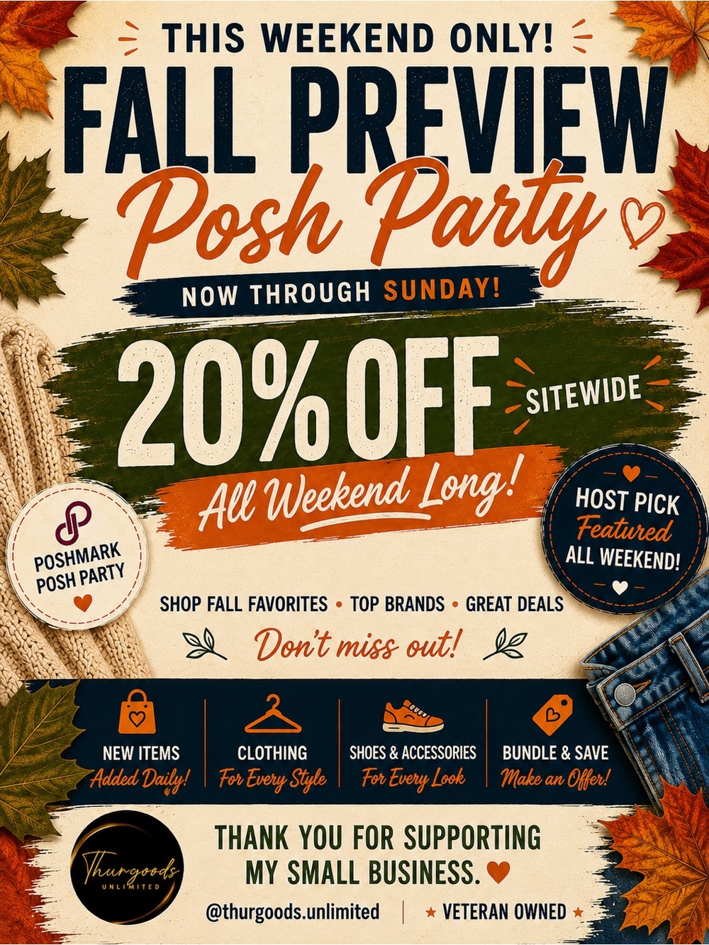 🍂 Weekend Fall Preview Sale | 20% Off Closet | Thurgoods Unlimited